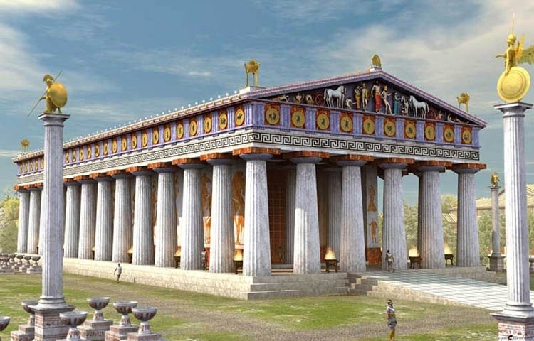 Representación de un templo griego en todo su esplendor. 